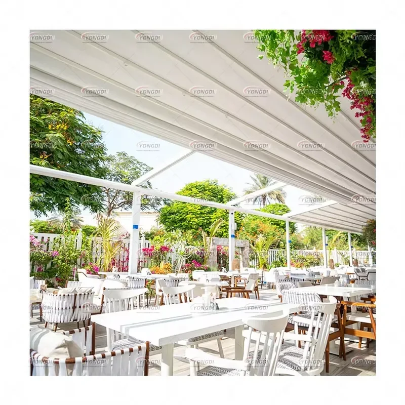 10x18 Free Standing Retractable Awning Pergola with LED Light for Outdoor Front Entrance Lounge Bar Furniture