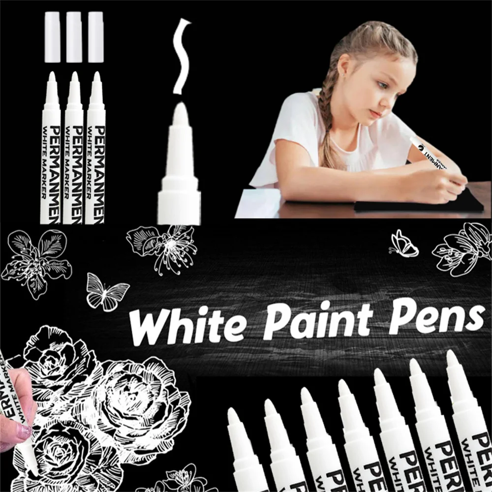 White Quick Drying Pen Marker Pens Oily Waterproof White Gel Pen DIY Graffiti Sketching Marker Stationery Writing School Supplie