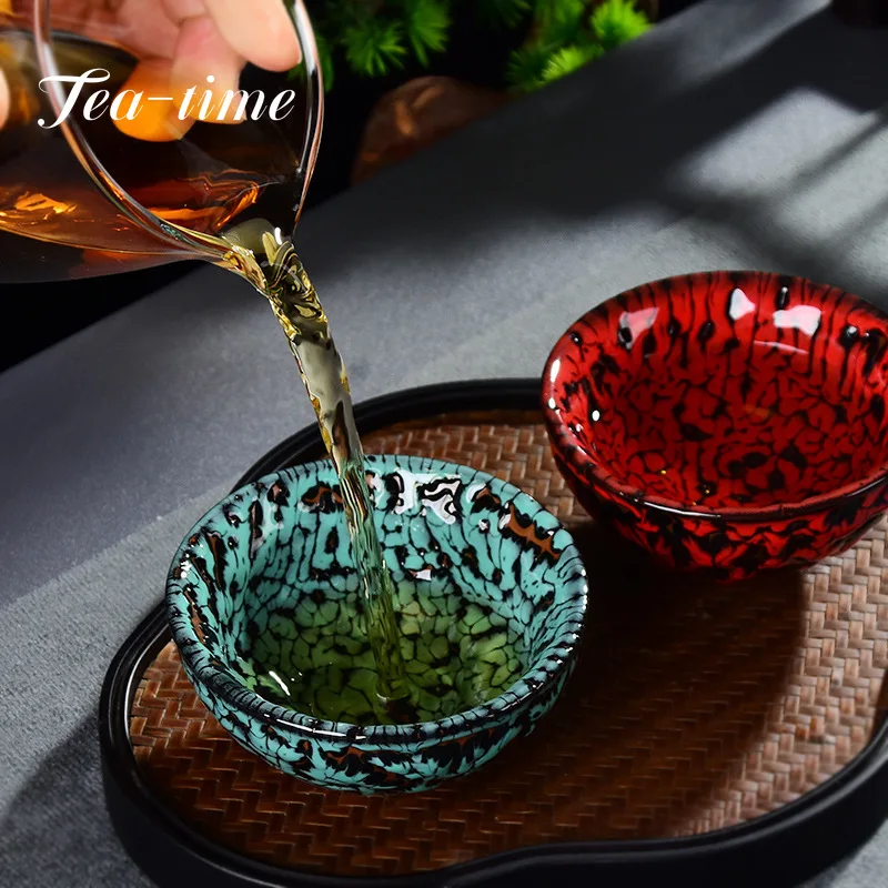 100ml Boutique Ceramic Teacup Kiln Fambe Meditation Cup Handmade Relief Tiger Tea Bowl Chinese Jianzhan Mug Teaset Master Cup