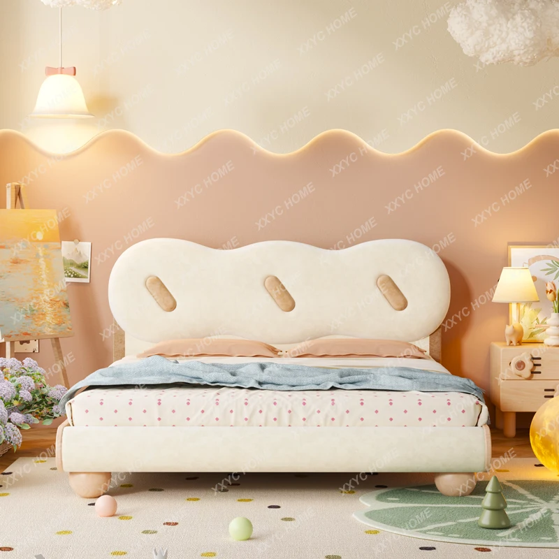 Solid Wood Children's Bed Girls' Princess Bed Bedroom Simple Modern Children's Room Single Cream Style Girls' Bed