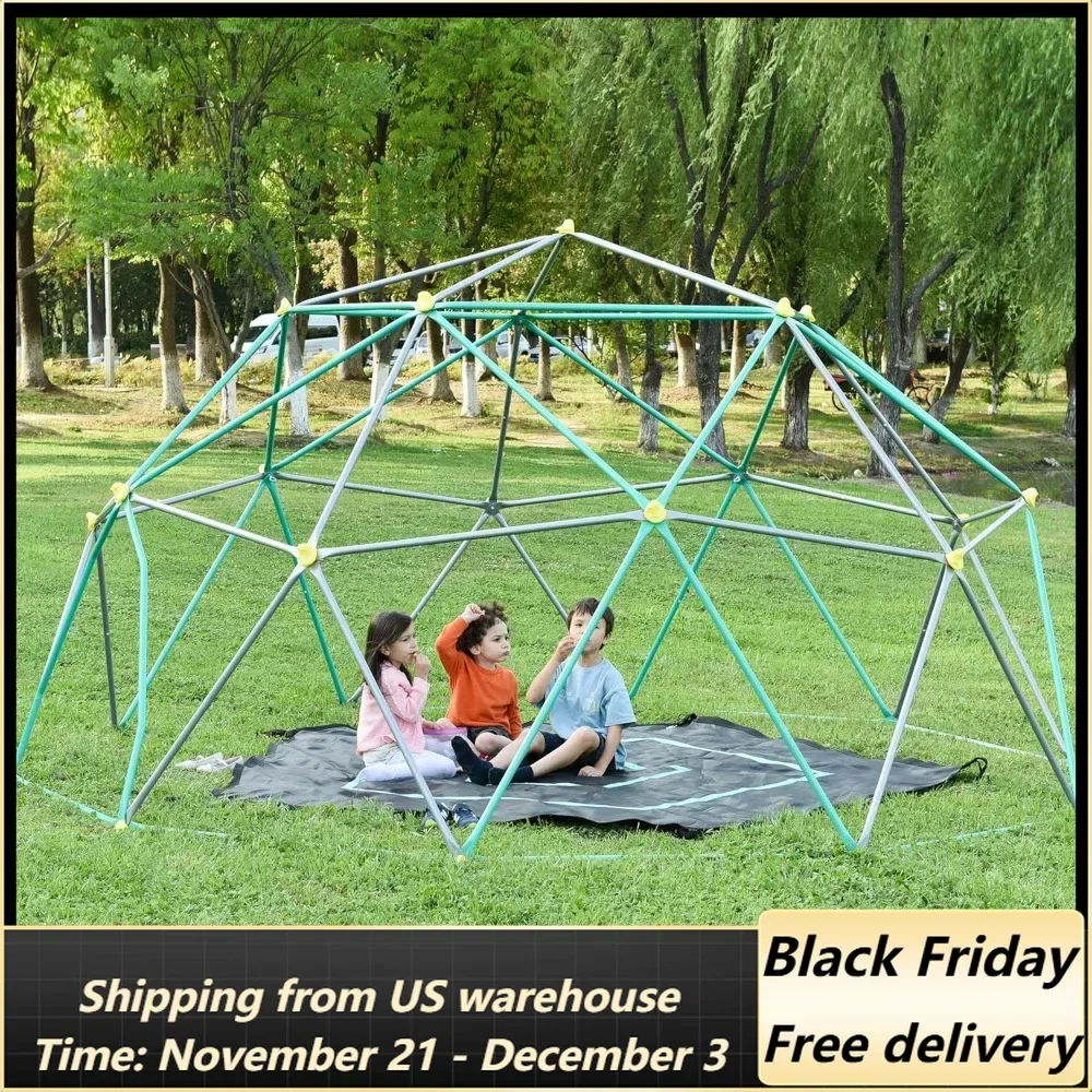 13ft Geometric Dome Climber Play Center, Kids Climbing Dome Tower with Hammock, Rust & UV Resistant Steel Supporting 1000 LBS