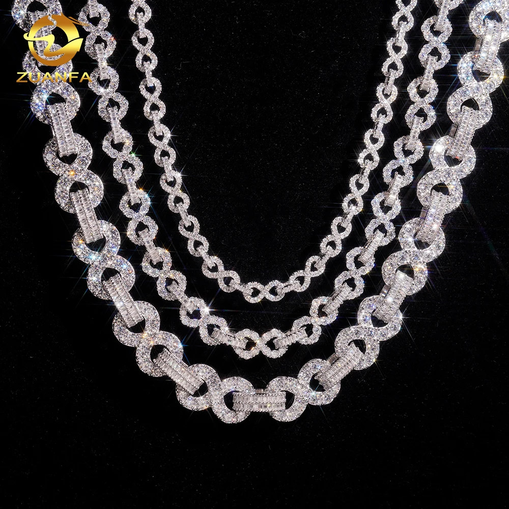 Hot Popular Selling Hip Hop 925 Silver 6mm 8mm 13mm Moissanite Cuban Link Chain Infinity Necklace.
