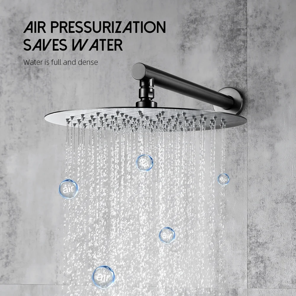 Bathroom Faucet Gunmetal Shower Faucet Wall Mounted 8/10/12 Inch Rainfall Mixer Shower Head  With Sedal Cartridge Shower Set