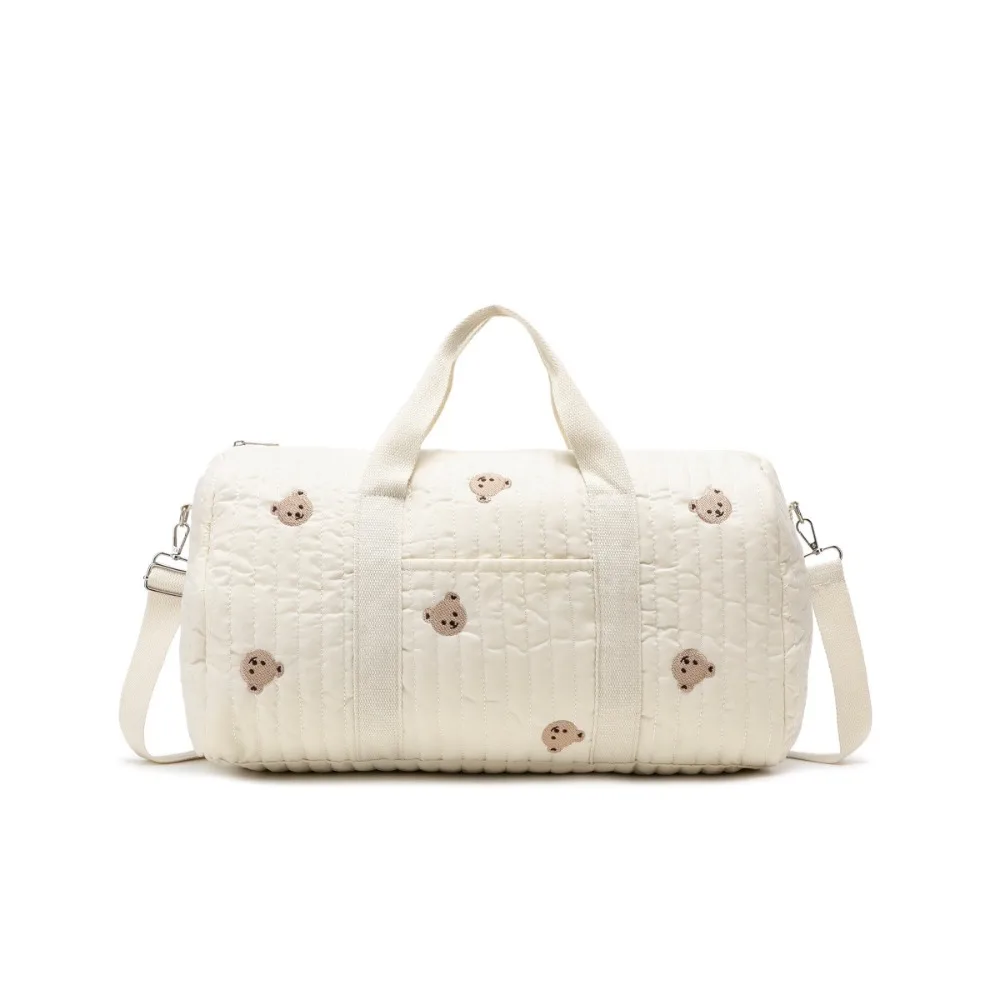 

Large Capacity Travel Luggage Bag Multi Functional Foldable Handheld Duffle Bag Sweet Flower Cartoon Bear Embroidered Travel Bag