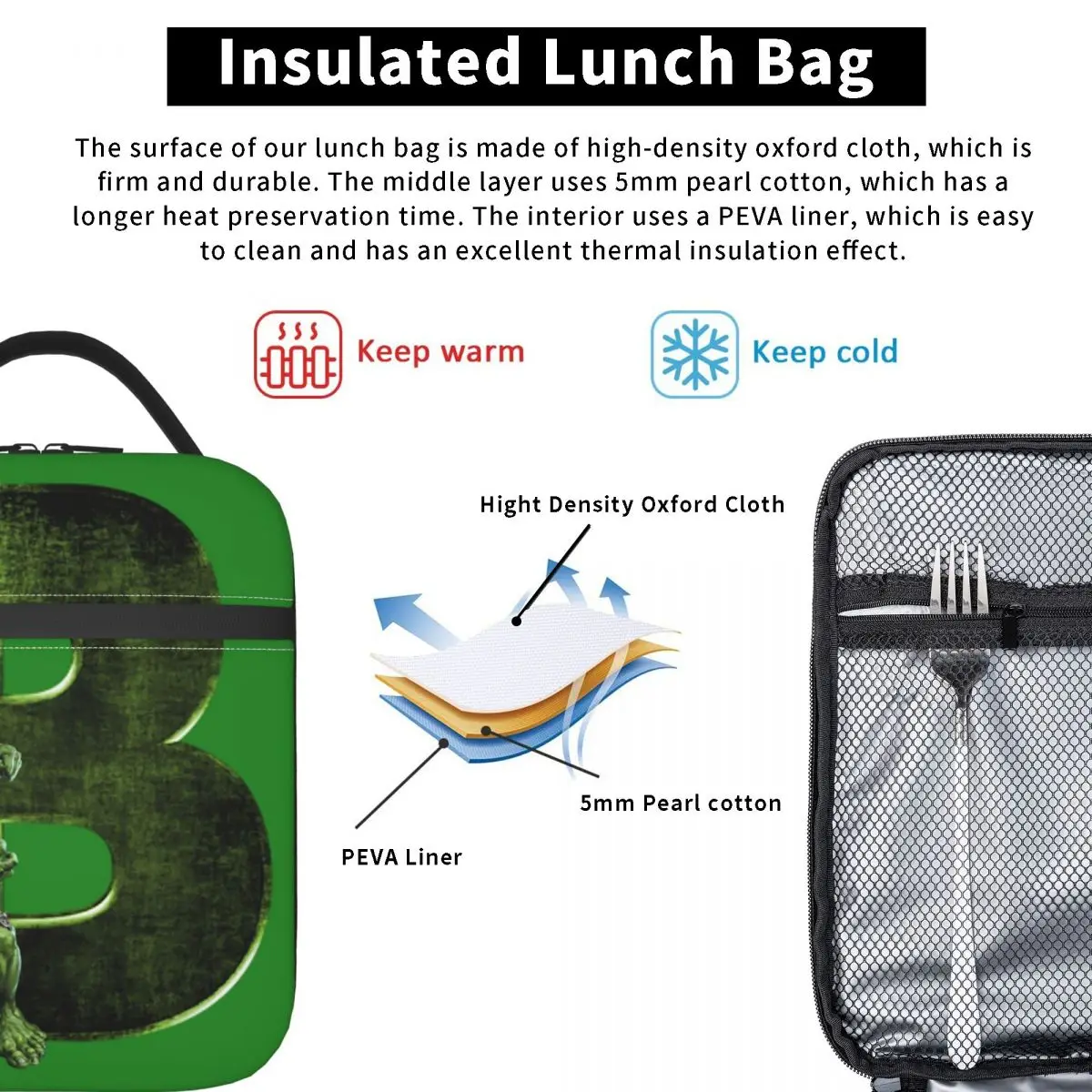 Custom Superhero Resuable Lunch Box for Women Leakproof Green Hulk Cooler Thermal Food Insulated Lunch Bag Office Work
