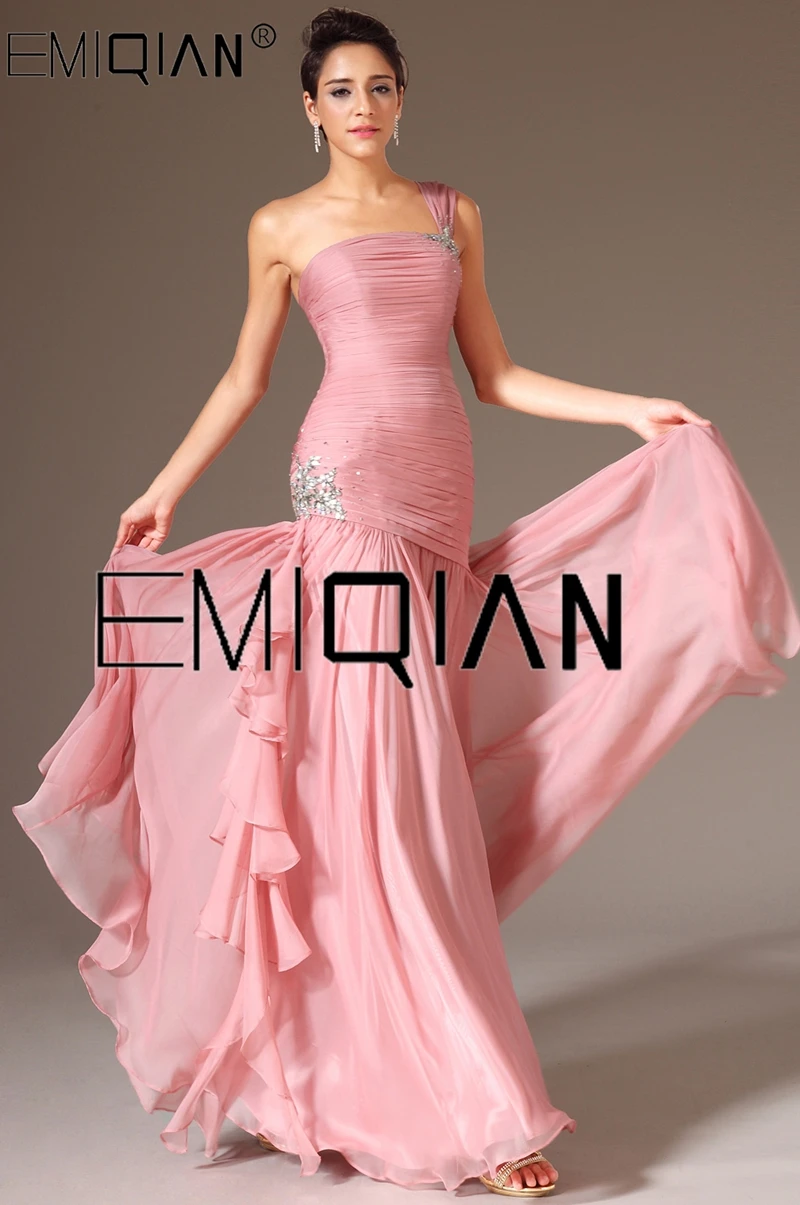 One Shoulder Mermaid Pleated Chiffon Evening Dresses Formal Evening Gowns