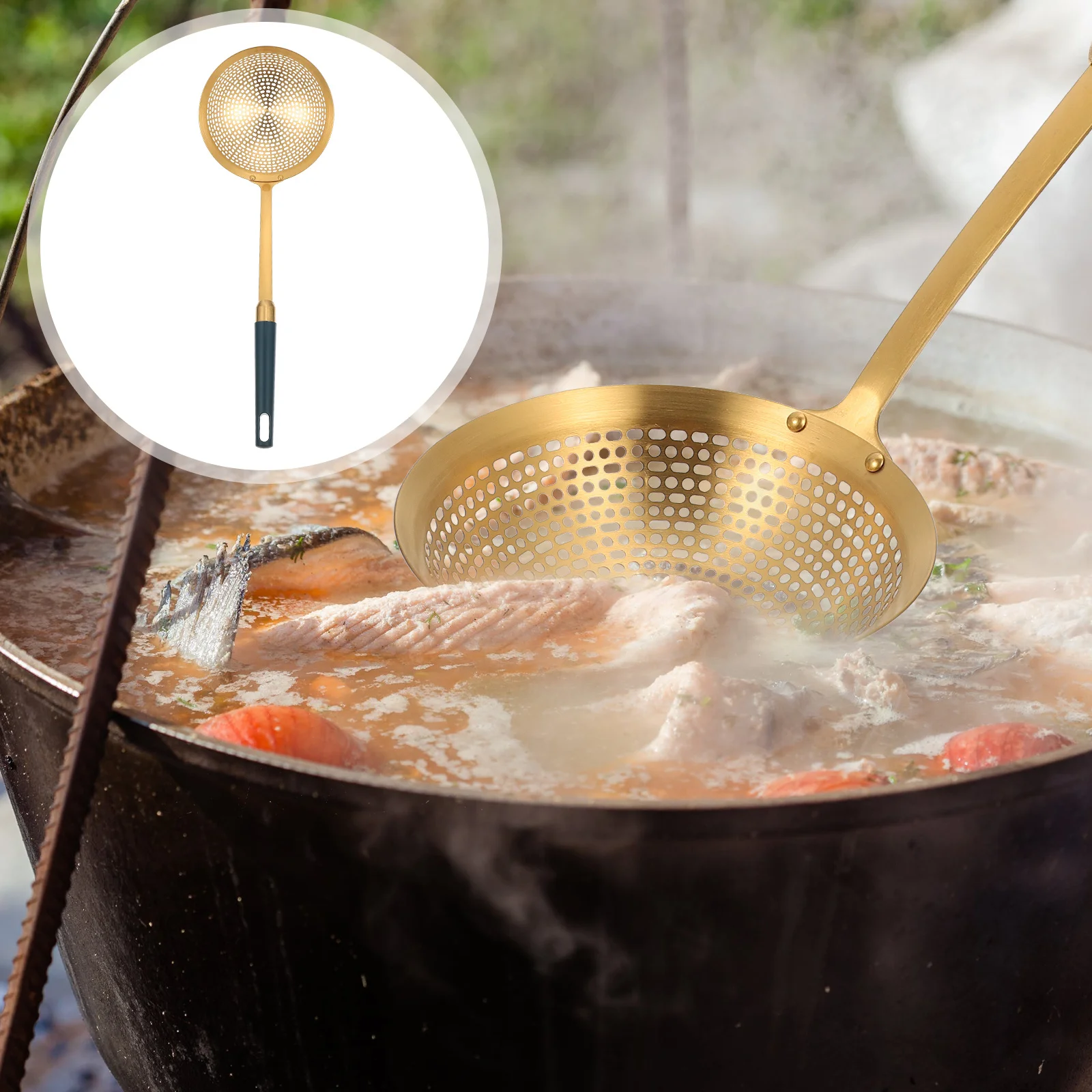 

Gold-plated Hot Pot Slotted Spoon Practical Stainless Steel Skimmer Strainer Cooking Automatic
