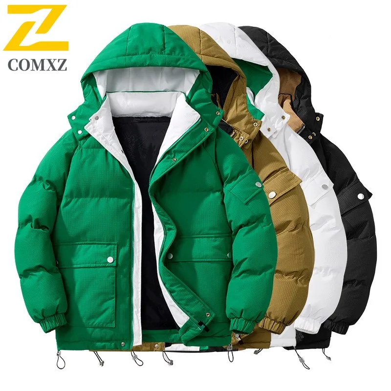 

COMXZ Мужская зимняя куртка с капюшоном Минималистичная теплая лыжная дорожная свободная уличная стеганая куртка Ветрозащитная куртка Snowfield на хлопковой подкладке