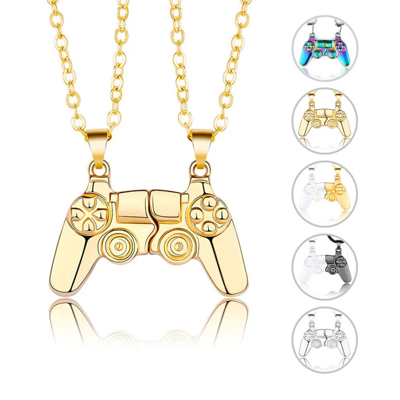 Game Console Handle Magnet Best Friend Pendant Necklace Men Women Double Chain Necklace Lover Jewelry Lovers Gifts