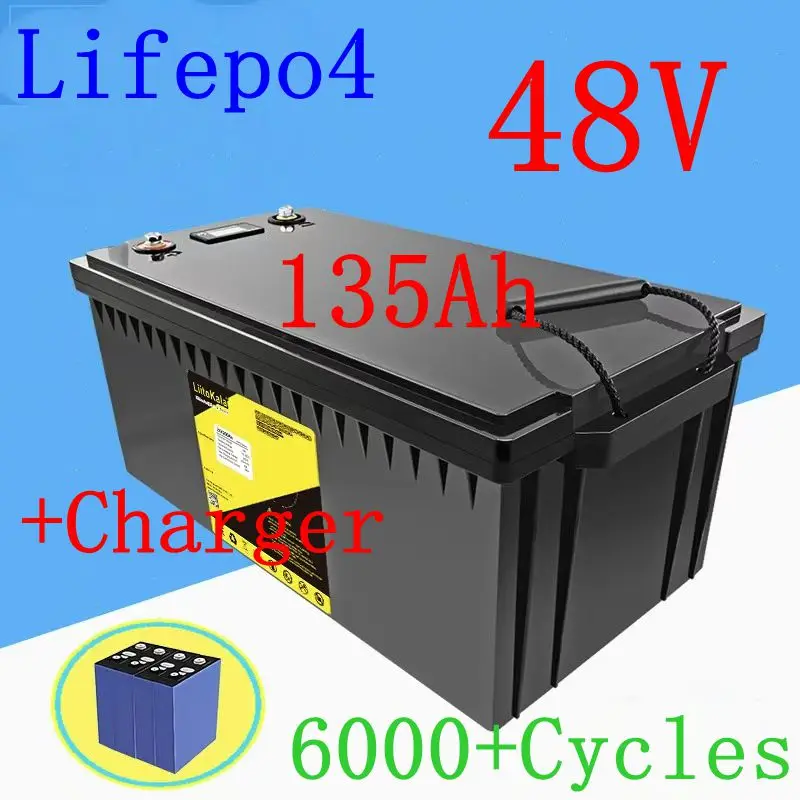

Литиевая батарея LiFePO4 48В 135Ач с Bluetooth и интегрированной BMS 200А, умное зарядное устройство, более 6000 циклов глубокого разряда, для электротранспорта