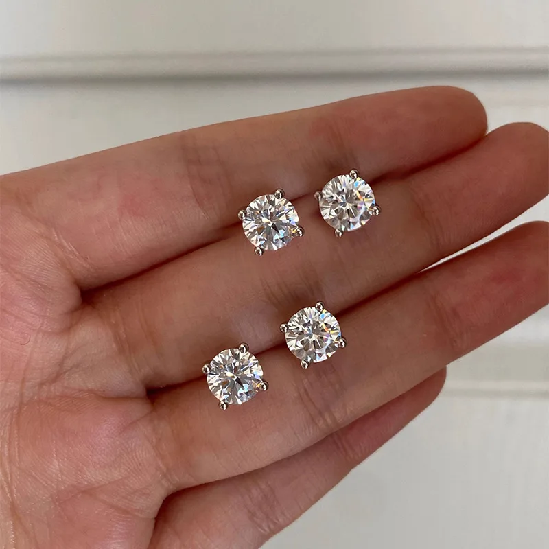 

Each 1-4CT Round Cut Moissanite Stud Earrings for Women Ideal Cut Gemstone 925 Sterling Silver Sparkling Diamond Fine Jewelry