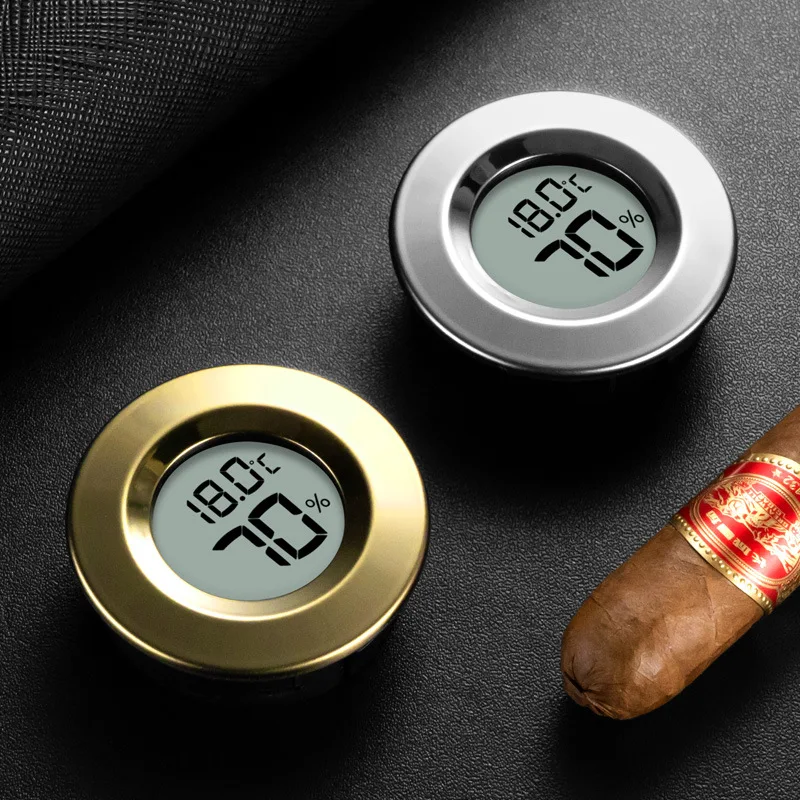 2 In 1 Cigar Hygrometer Thermometer Round Humidity Meter Gauge Thermometer Monitor for Cigar Humidor Mini Digital LCD Display