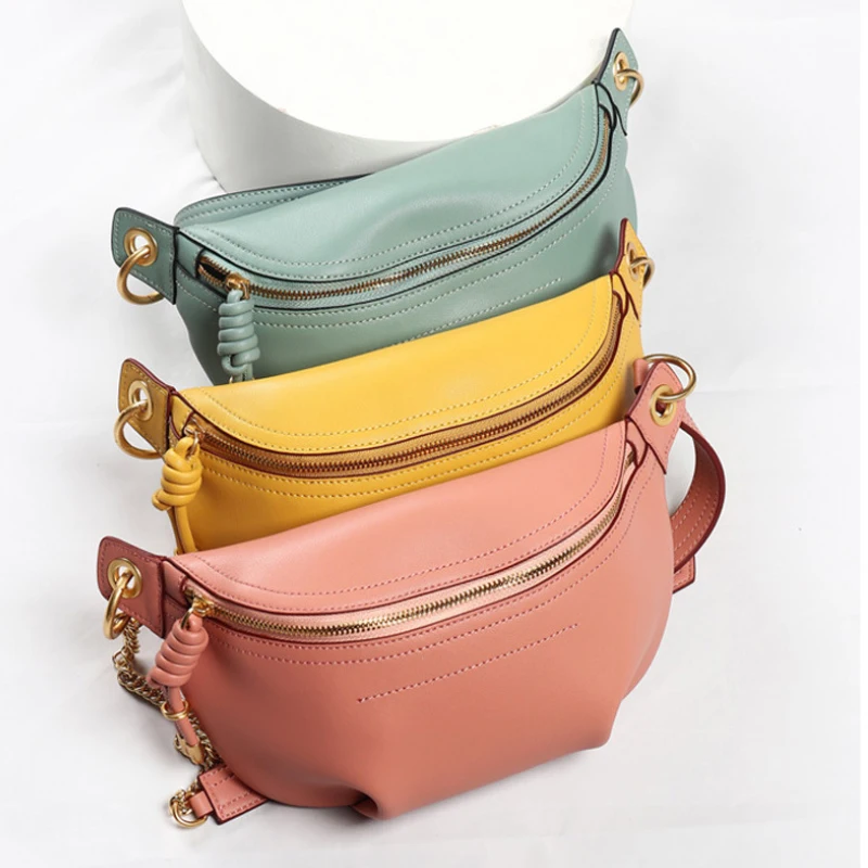 

Genuine Leather Waist Bags Women Designer Fanny Pack Fashion Belt Female Lady Wait Pack Bum Bag Cowskin Single Shouder Bag