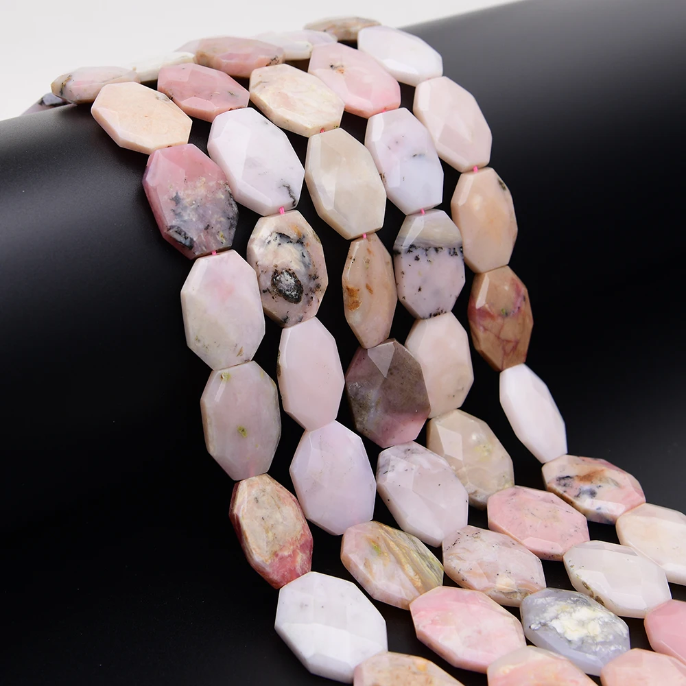 

APDGG 20x27mm Natural Pink Opal Stone Cutting Chunky Faceted Slice Loose Beads 15.6'' Jewelry Making DIY