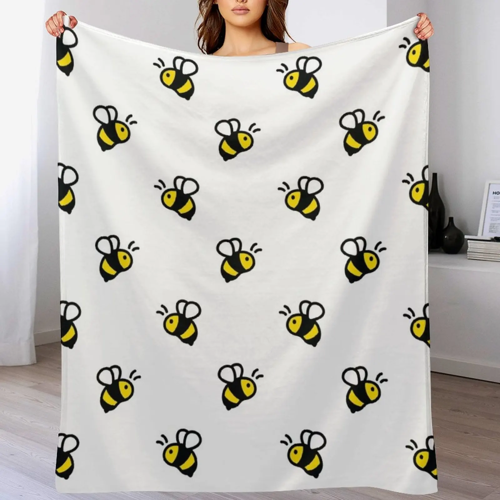 Simple Bee Pattern Throw Blanket Lightweight Warm Blanket for Travel Camping