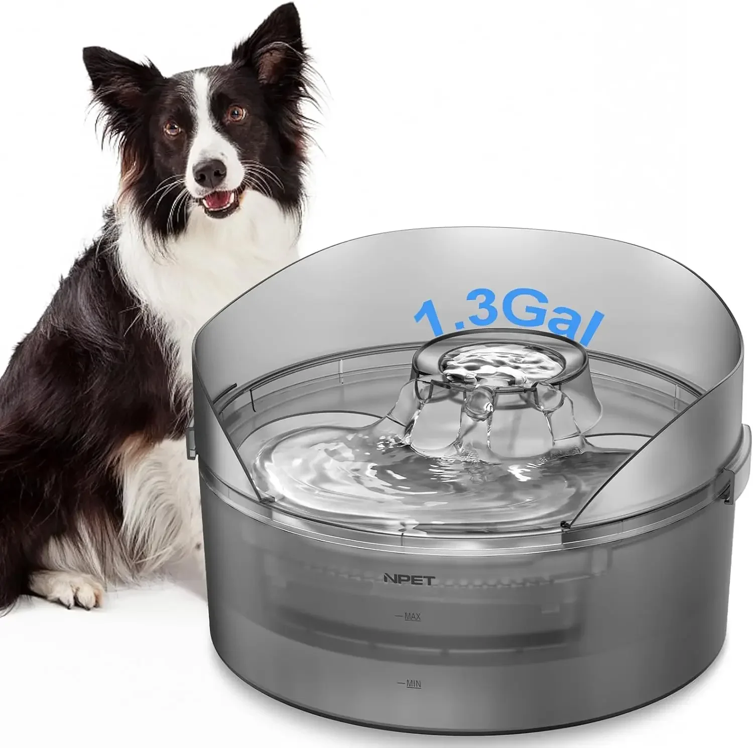 NPET DF10-SG Dog Water Fountain, 1.3 Gallon/170oz/5L Large Automatic Dog Water Bowl with Splatter Guard