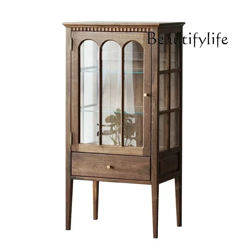 

Living Room Retro Display Cabinet Made of Glass Solid Wood Side Cabinet Nordic Locker Bedroom Storage Cabinet