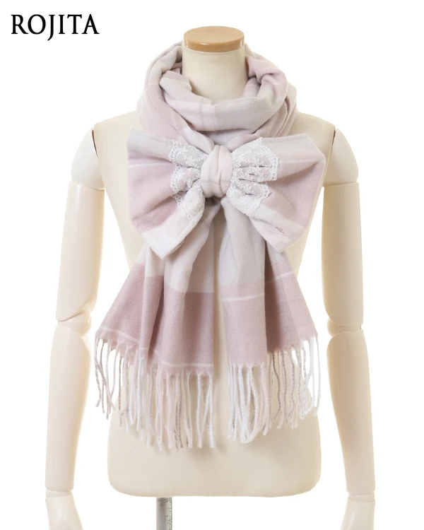 

Autumn New Bow Scarf for Women Light Pink Tassel Plaid Mass-Produced Scarf Women Width 60 cm Length 180 cm