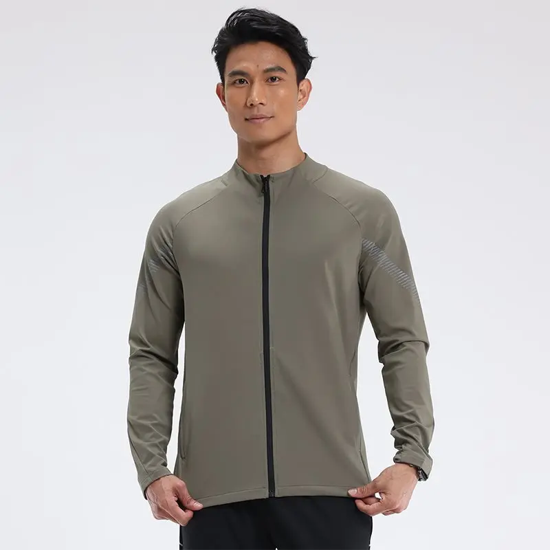 

Весенне-осенняя быстросохнущая спортивная футболка с длинным рукавом для мужчин, повседневная универсальная кофта на молнии, эластичный топ для бега