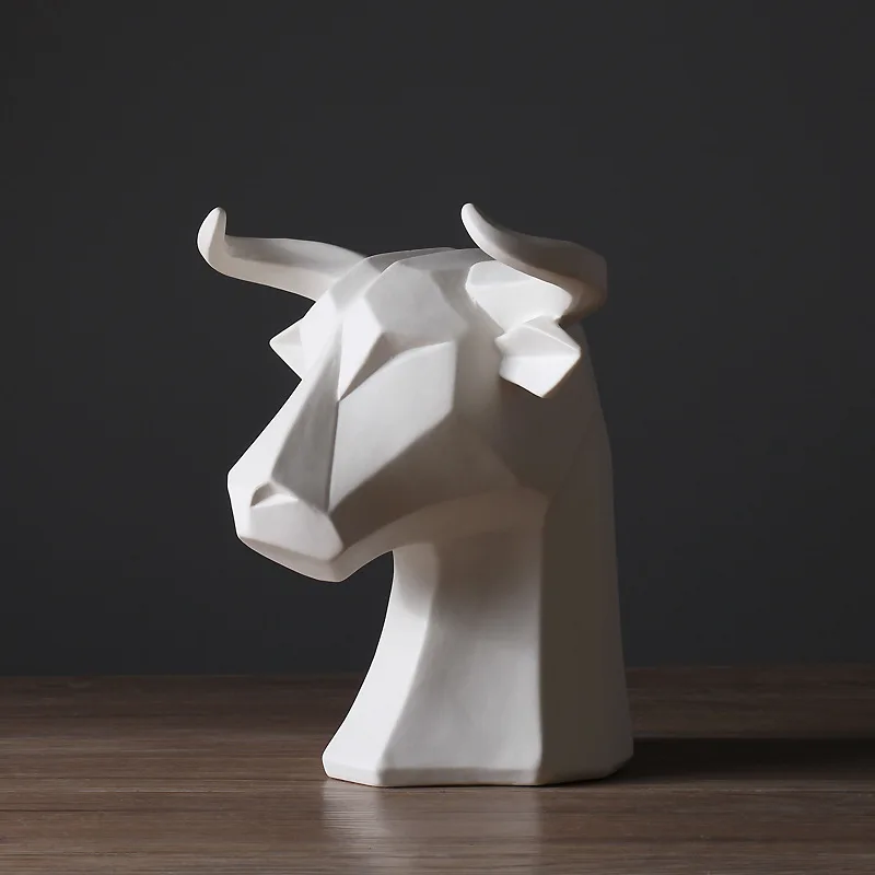 Vegetarian fire abstract Nordic style animal white bull head ornament modern simple living room model room home decoration