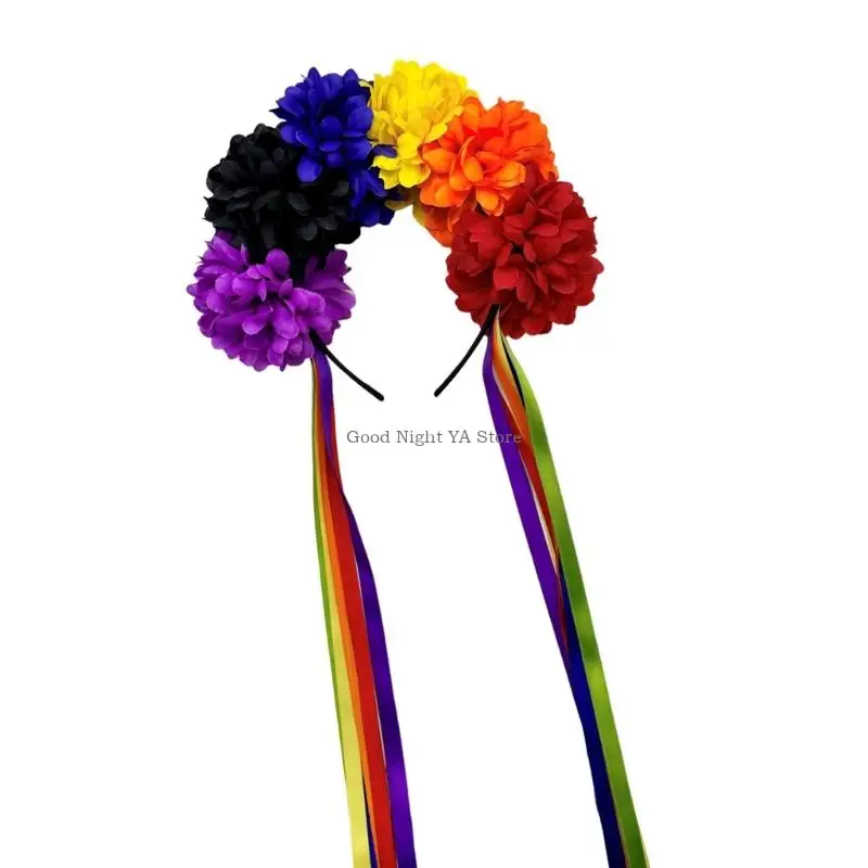 Floral hairband arco-íris cabelo hoop halloween borlas decorativas role play traje bailes formatura festa ao