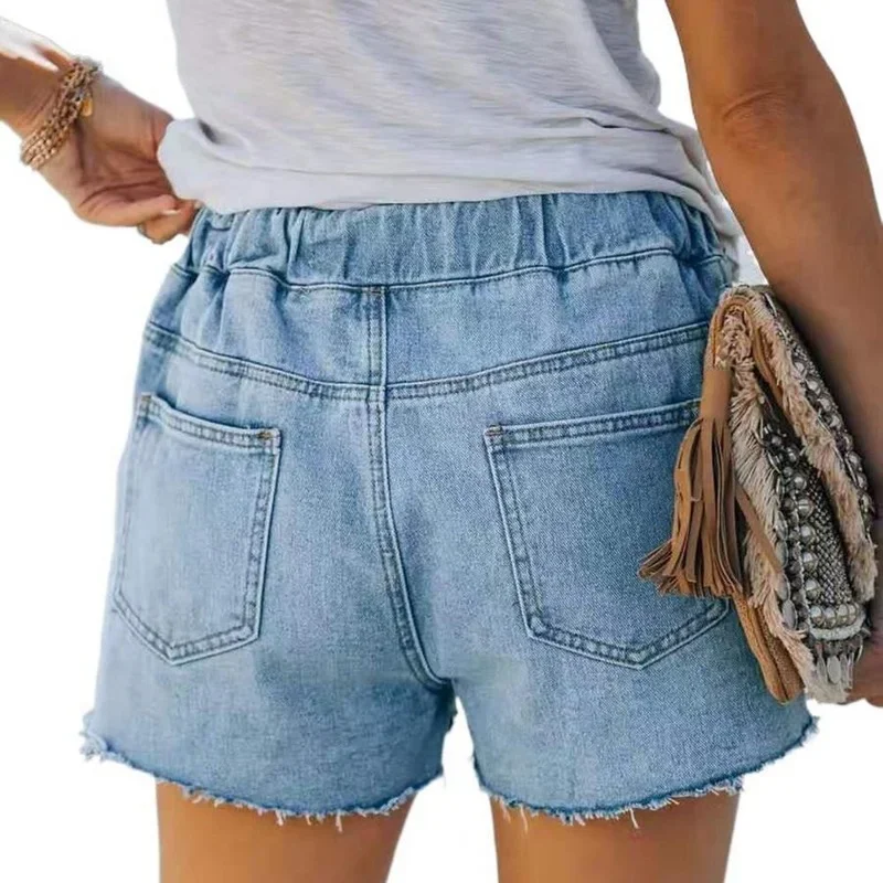 Pantalones cortos holgados e informales para mujer, Vaqueros cortos finos y elegantes, suaves, ropa de calle de gran tamaño, rasgados, 2023