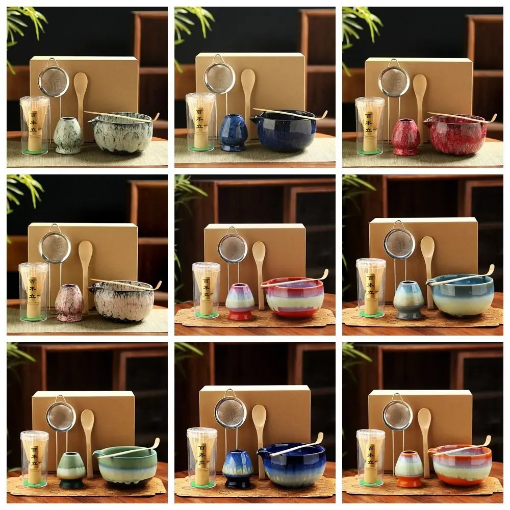 

6PCS Ceramic Bamboo Japanese Matcha Tea Set Matcha Bowl Matcha Whisk Holder Matcha Whisk Set Reusable Matcha Making Kit