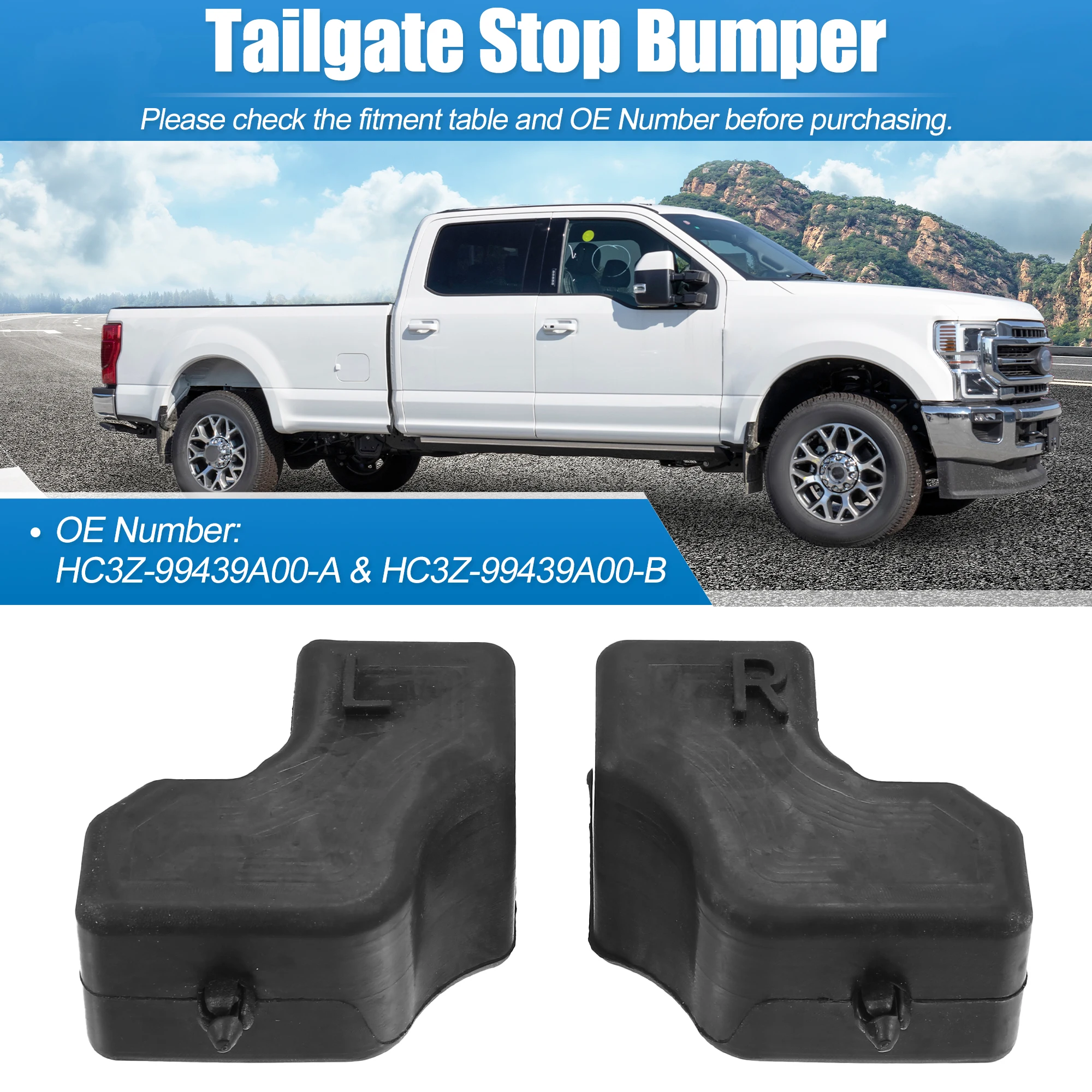 

X Autohaux 1 Pair Tailgate Upper Rubber Bushing Bumper Cushion for Ford Super Duty 17-20 HC3Z-99439A00-A Black