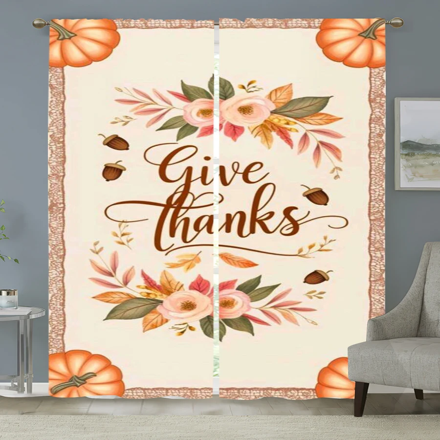 Home Office Quotes - 2PCS Tirai Cetak Digital, Motif Labu