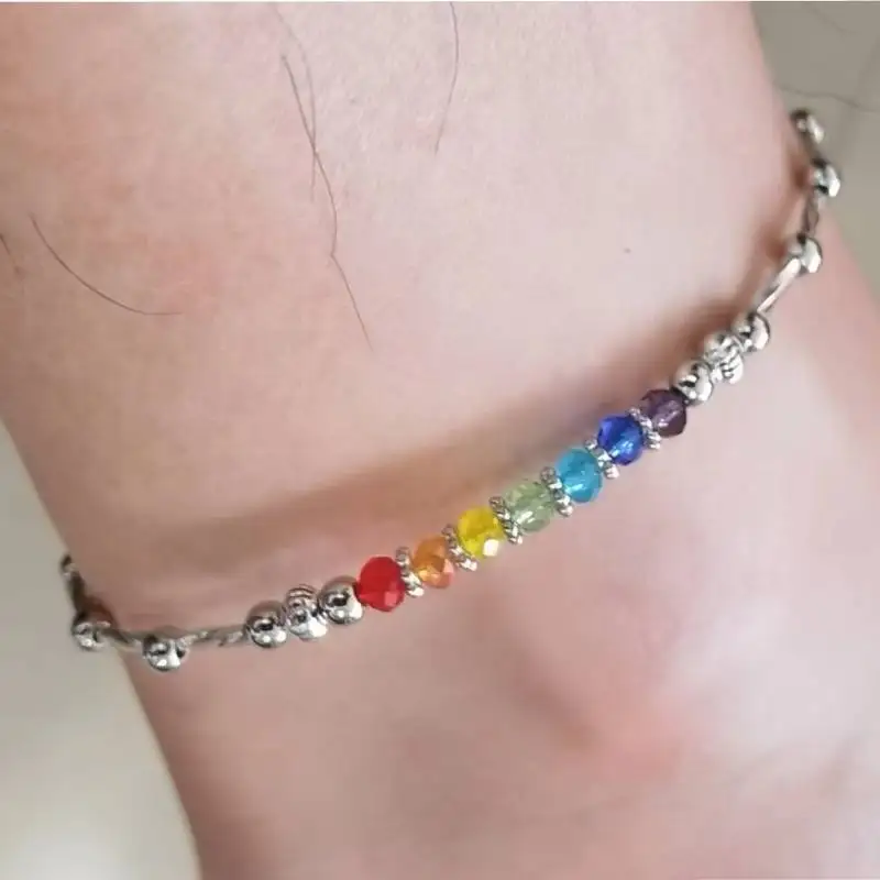 Chakra Gemstone & Lotus Charm Anklet - 7 Chakra Ankle Bracelet - Yoga Ankle