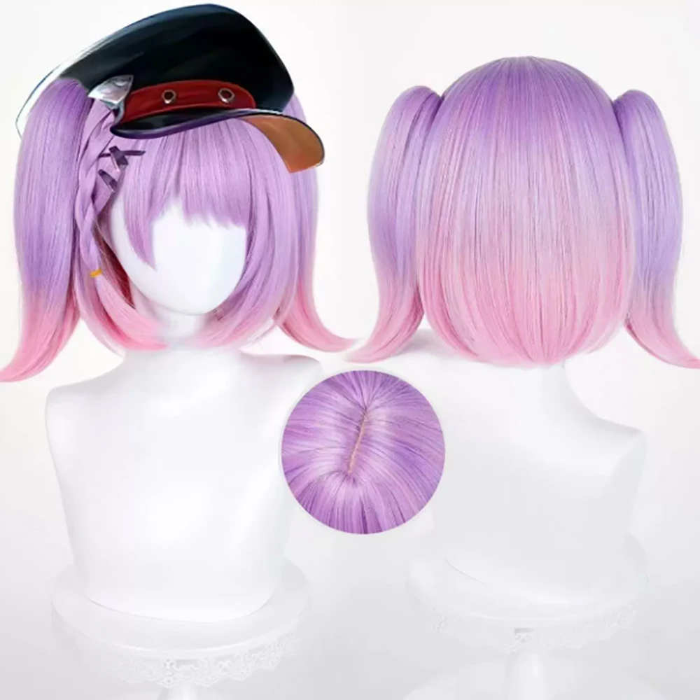 HAIRJOY Synthetic Hair Honor of Kings Cosplay Wig Pink Purple Ombre Cosplay  Wig Medium Wavy Ombre Costumes Wig with 2 Ponytail