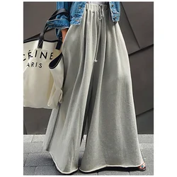 Krisnanas Women Loose Wide Leg Solid Color Casual Pants Gray and Black Bottoms Pants With OOTD