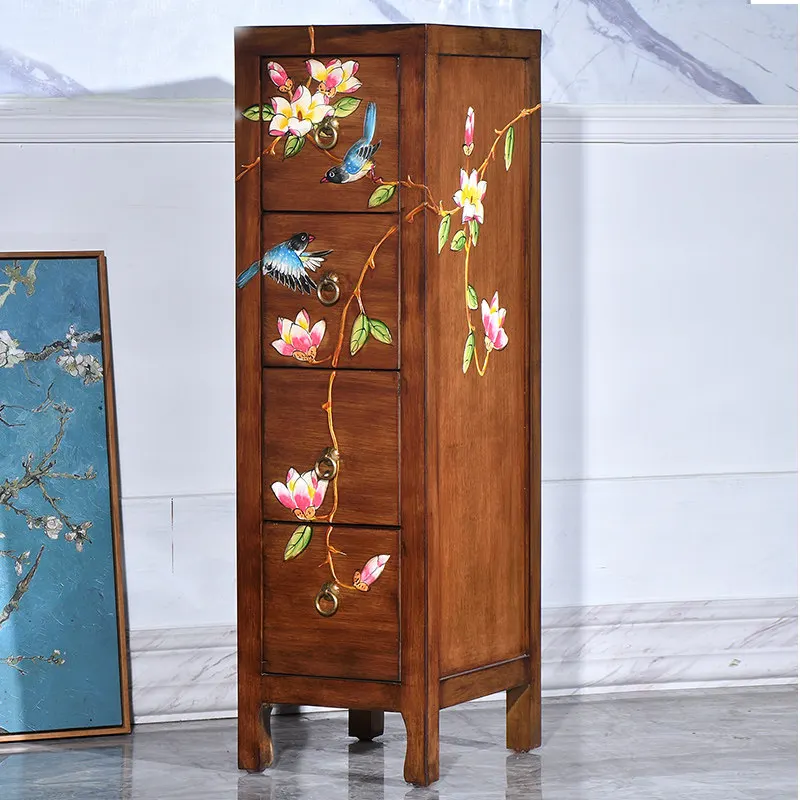 Camphor wood solid wood four-chest cabinet simple modern drawer locker living room storage file bedroom