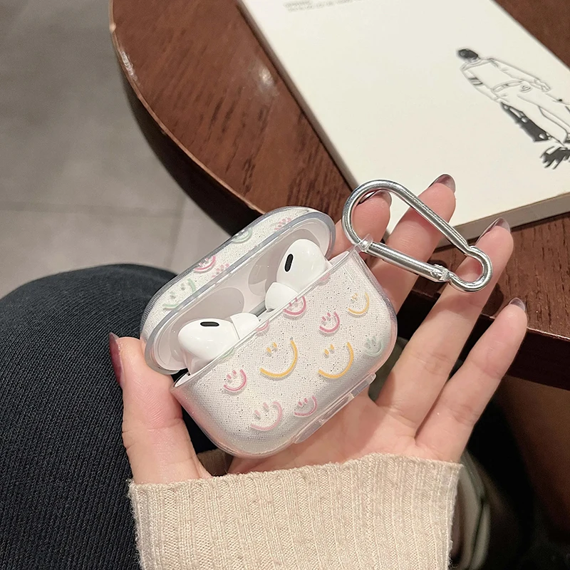 Colorful Heart Shiny Cartoon Clear TPU Earphone Shell For Apple Airpod Pro 2 1 Cover For Airpod 3 2 1 Headphone Case With Hook