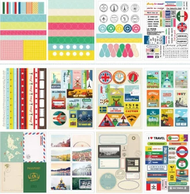 Stamp Style Travel Universal Stickers 12Pcs Expert Series Journal DIY Decoration Supplies Cute Stickers