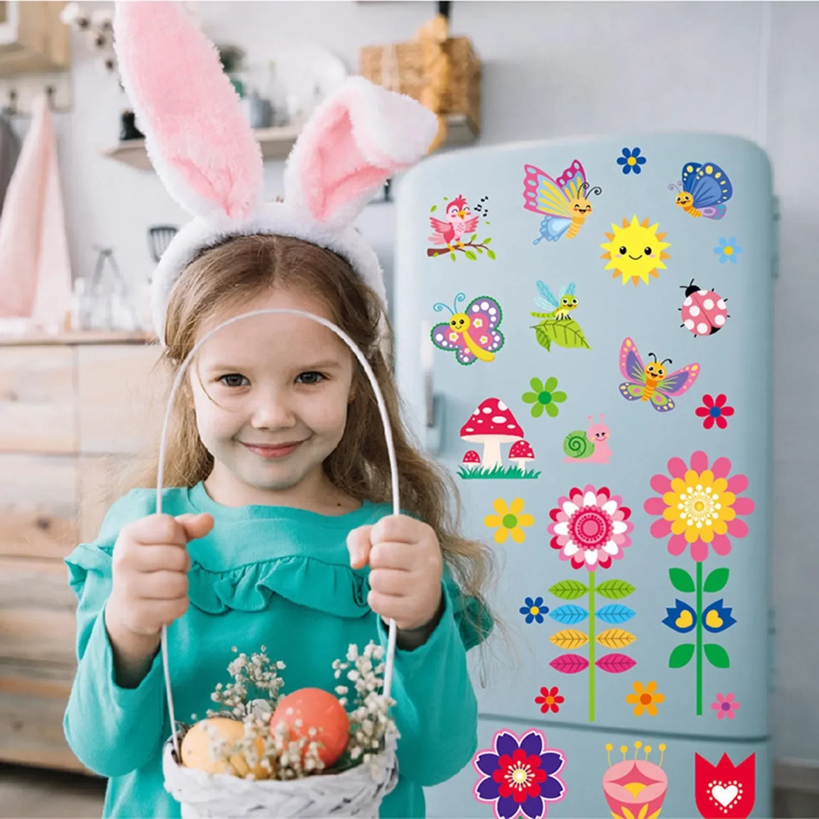 9 Pieces of Spring Flower Thick Gel Paste Butterfly Window Gel Sticker Children's Electrostatic Spring and Summer Window Paste