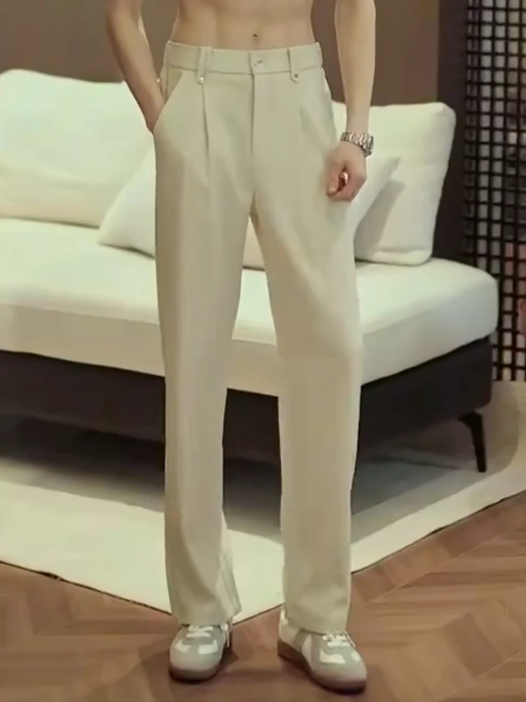 

Мужские повседневные брюки свободного кроя на осень-зиму, не мнущиеся, прямые, в корейском стиле, простые, высококачественные, стройнящие, длинные