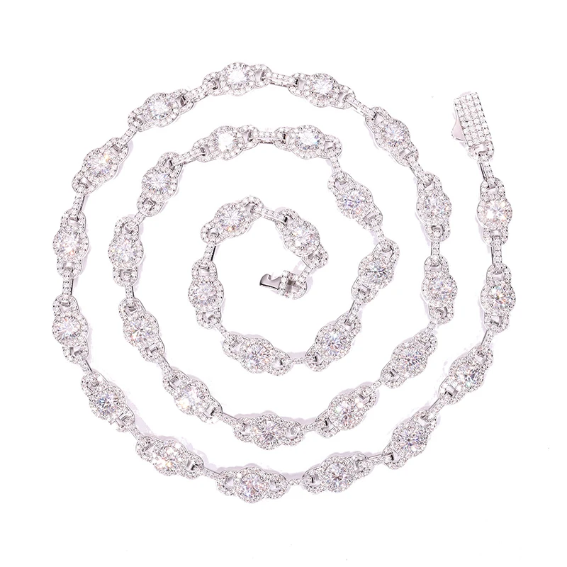 S925 Sterling Silver Moissanite Concentric Lock Link Chain Necklace for Women Men Hip Hop Bling Ice Out Rapper Jewelry