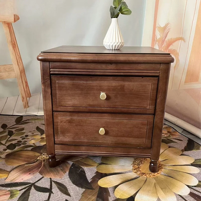 

American solid wood bedside bedside cabinets household bedroom storage lockers walnut suit
