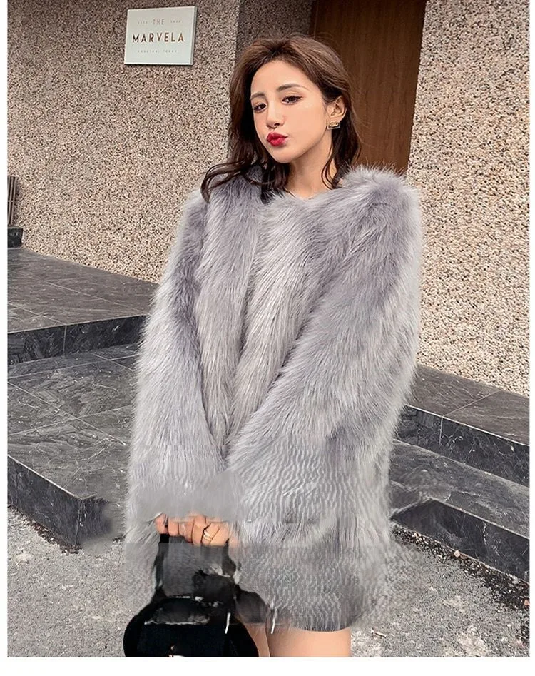 

Faux Fur Girls Jacket Coats Womens Shiny Blended Business Mom Korean Style Sleeve Hollow Fashionable Crop Hem Snow Coffee Trendy
