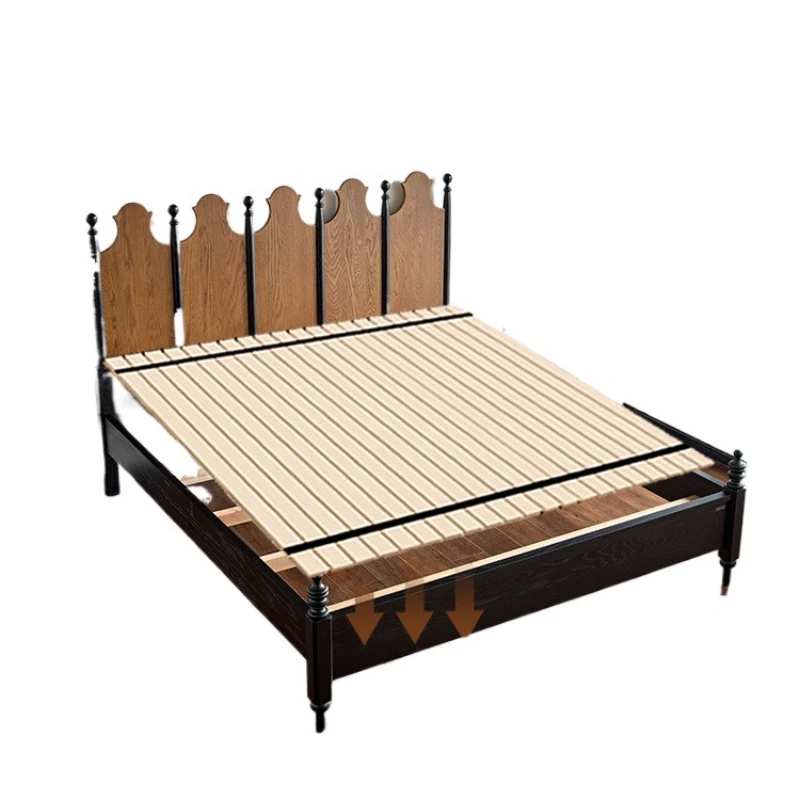 

Medieval solid wood bed French water lily Master bedroom double bed Red oak 1.8 meters color matching backrest bed