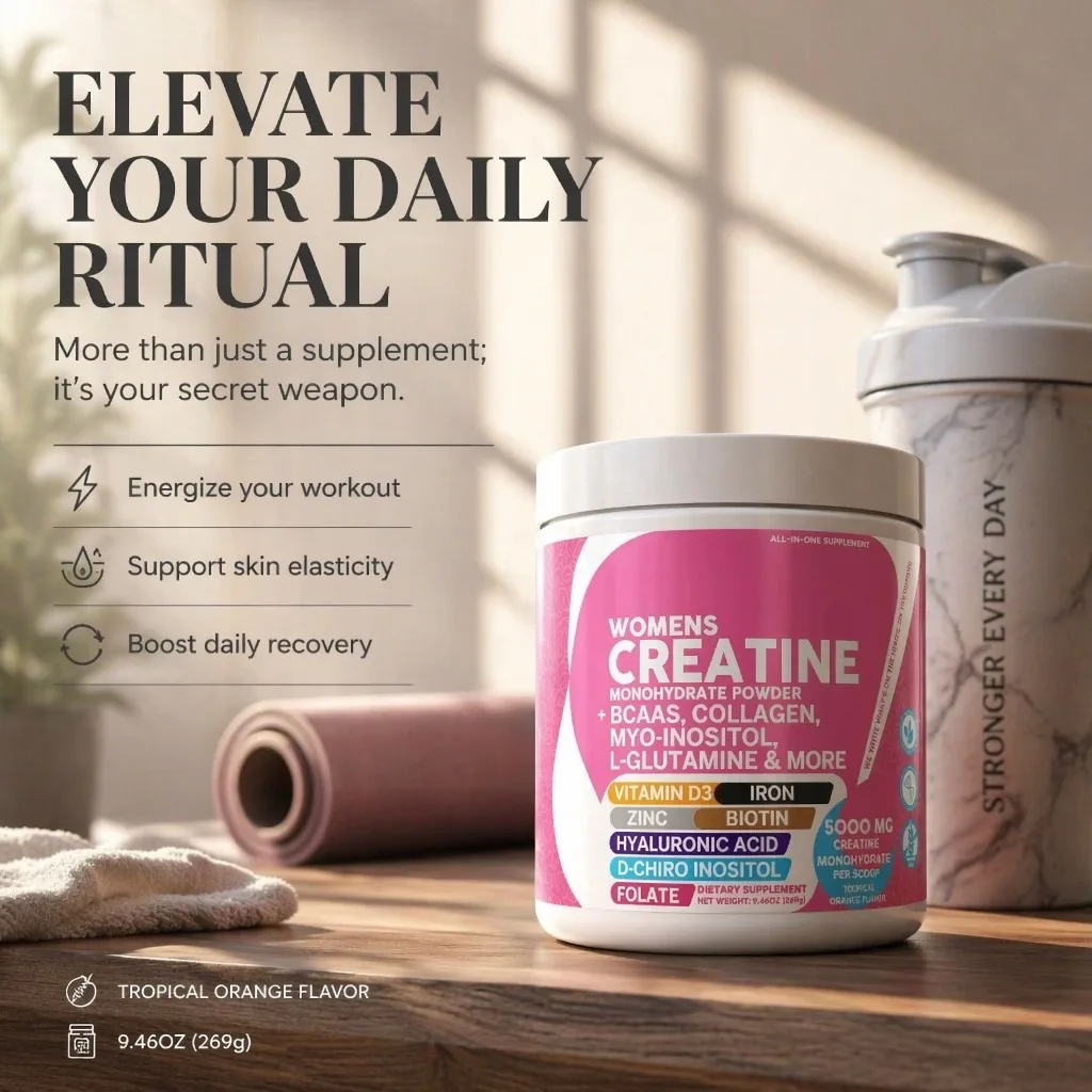 High Potency Women's Creatine with D-Chiro Inositol & Vitamin D3 - Keto Friendly Pre-Workout Powder, Supports Energy