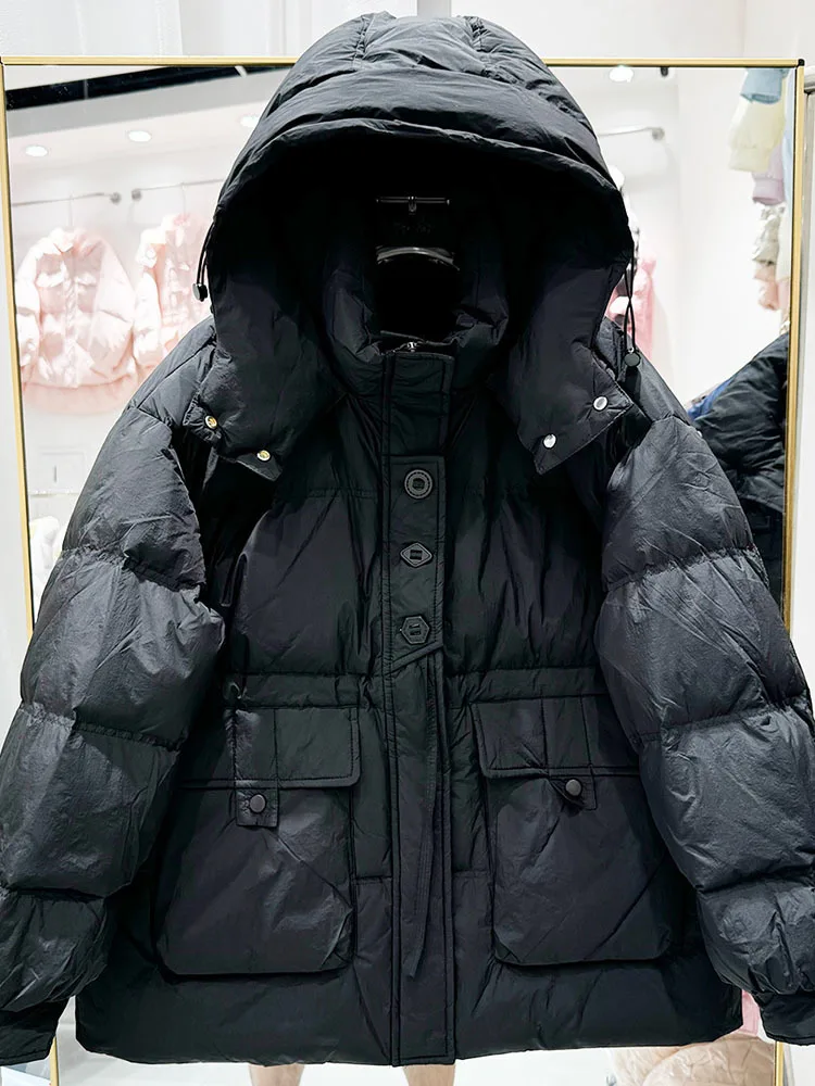 2024 New Women Down Coat Winter Jacket Female Mid Length Version Parkas Loose Thick Outwear Hooded Versatile Overcoat