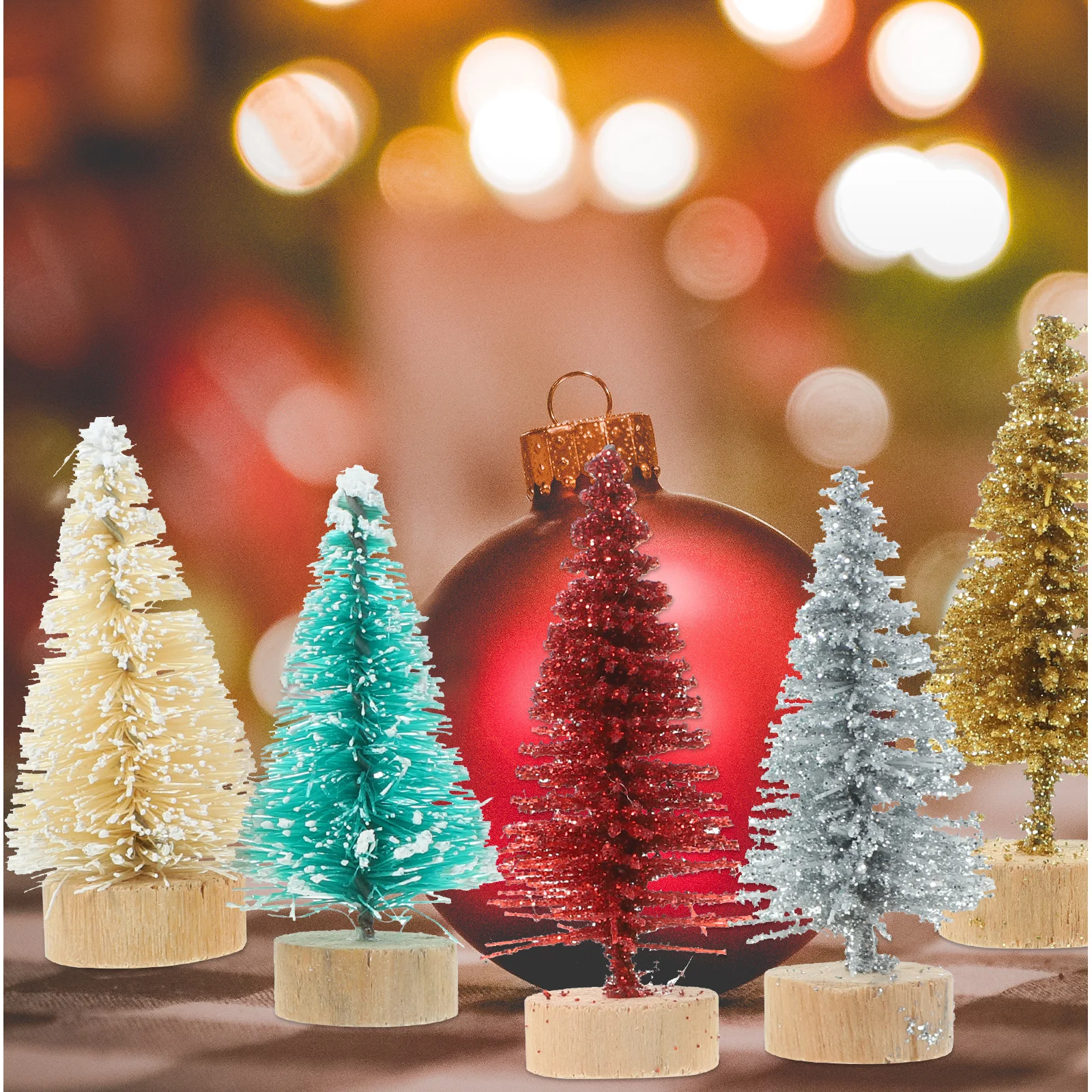 

60Pcs Mini Xmas Tree Artificial Table Decor with Wooden Base Small Decorative Pine Trees for Christmas Party Home