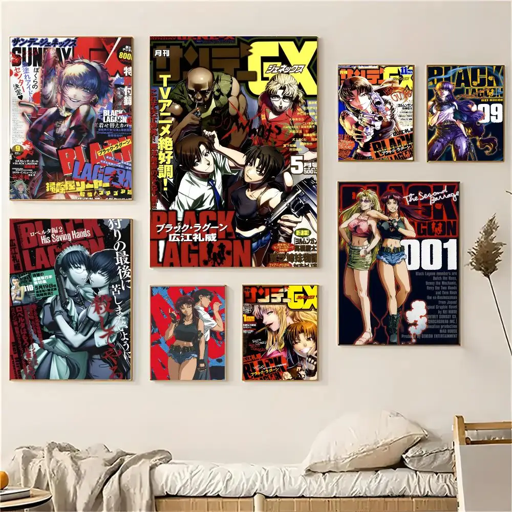 Black Lagoon Anime Crime Action Poster Self-adhesive Living Room Bedroom Party Bar Decor Moisture-proof Fade-resistant HD