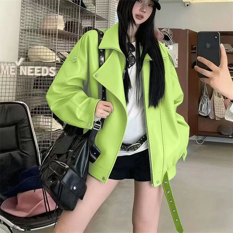 American Fashion Locomotive Leather Jacket Women' Autumn 2026 New Loose Versatile Retro Leather Jacket Foreign Style Temperament