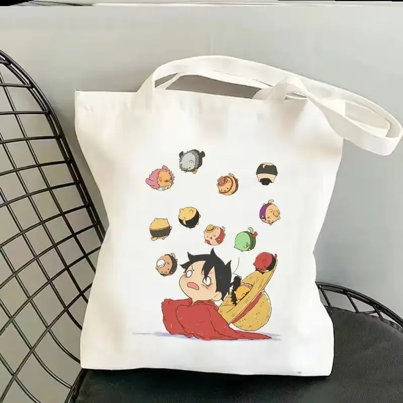 One Piece Cartoon Canvas Bag Luffy Zoro Usopp Choppe New Large Capacity Student Couple Book Animation Zippered Shoulder Tote Bag