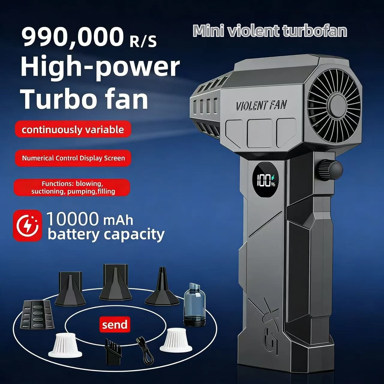 

X5 High-performance Fan Portable Handheld Fan Vehicle Cleaning Tools High-performance Turbine Fan Hairdressing Tools