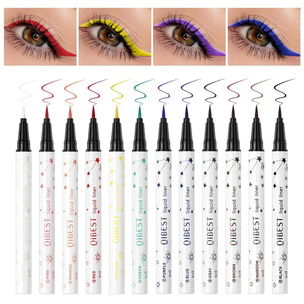 Crayon Eyeliner Liquide Imperméable à vaccage Rapide, Stylo Eyeliner Coloré Longue Durée, Outil de Maquillage pour les Yeux, miles, 12 Couleurs