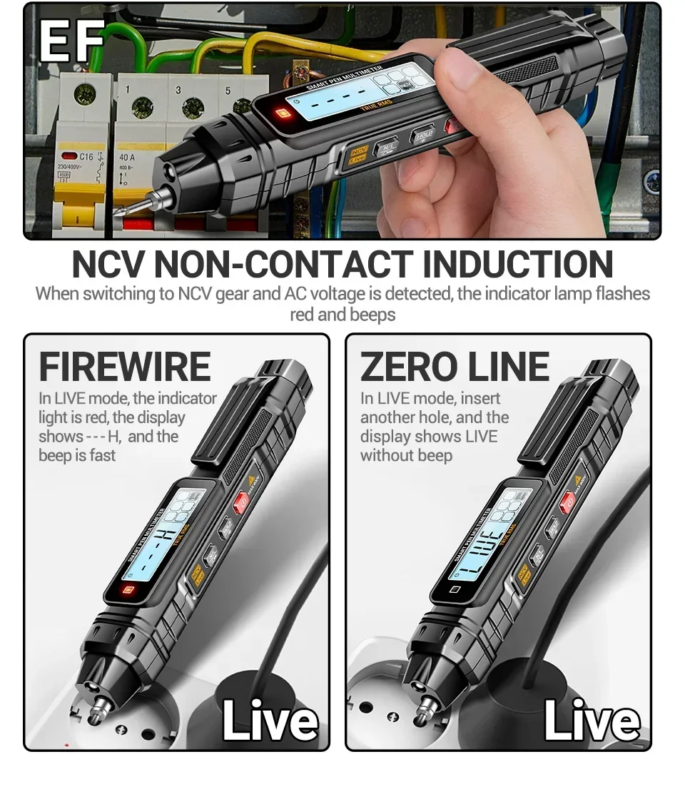 A3005+B20 Digitales Multimeter Professioneller Isolierter Spannungsprüfer Berührungsloser AC/DC-Spannungstester Doppelkopf-Schraubendreher – Detail 12
